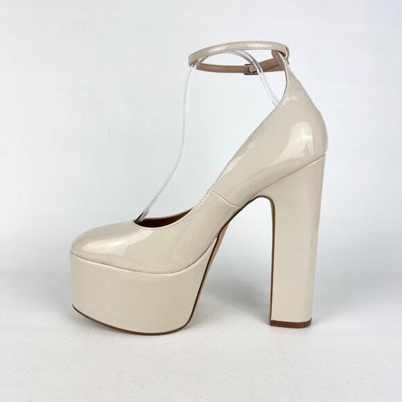 Steve Madden Womens Skyrise Platform Pumps Bone Patent Chunky Heel size 10M - Picture 9 of 16
